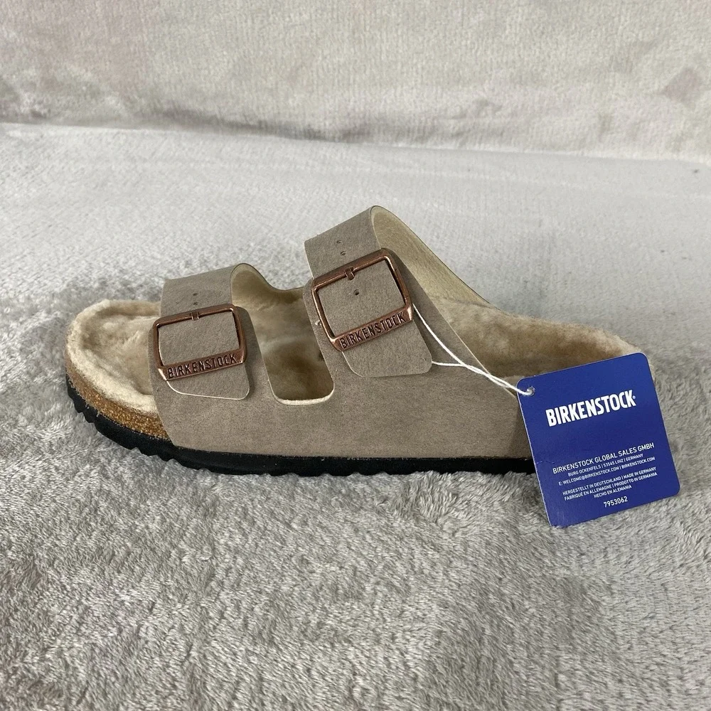 Birkenstock Arizona Shearling Sandals Womens US 10 EU 41 Grey Taupe Narrow NEW